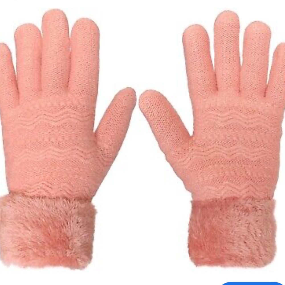 FAUX FUR TRIM HEAVY DUTY FLEECE LINED WINTER GLOVES SUPER PLUSH PEACH COLOR O/S